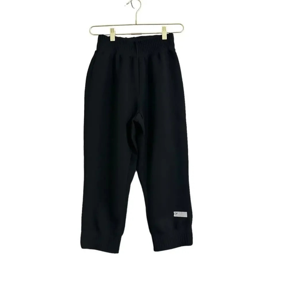 Gymshark Cropped Sweat Pants Women's S Black Ruched Activewear‎ Gym